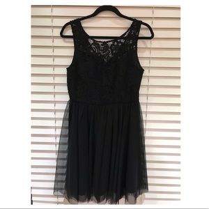 Black Chiffon Cocktail Dress with Lace Bodice